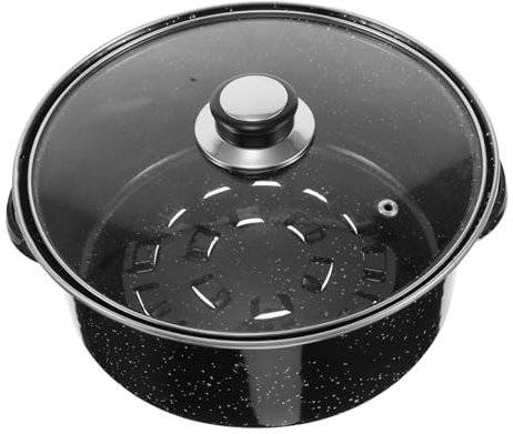 Hoement Enamel Cast Barbecue Pot Lid Casserole Pot for Stove Top Versatile Cooking Pan Nonstick Frying Pan Induction Griddle