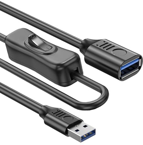 MISYNLON Short USB 3.0 Extension Cable with Switch,USB A Male to Female Extension Cord with On Off Button, Support Charging and Sync Data Transfer, for LED Strips,USB Fan, Laptops,TV PC-0.3M