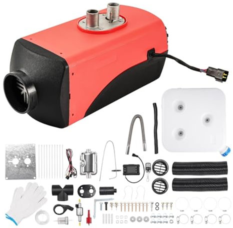 Chauffage diesel monotrou 24 V 5 kW, chauffage de stationnement adapté pour camping-car, garage, remorque de voiture, camion, bateau, camping-cars, chauffage diesel à chauffage rapide, rouge et noi