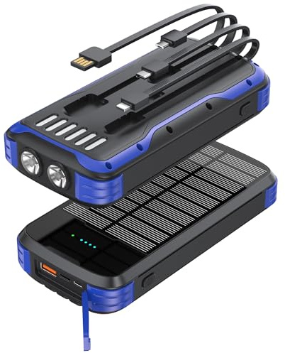 MINRISE Solar Power Bank 40000mAh, Portable Charger PD 20W Fast Charging | Built in 4 Cables and USB-C in/Output,External Battery Pack with Flashlights,for All Cell Phones,for iPad,Camping Essentials