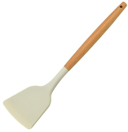 Utensili da cucina in silicone con manico in legno - spatola non resistente al calore, mestolo solido per la cottura | Utensili manuali per miscelare, griglia, cottura, servire, spatola