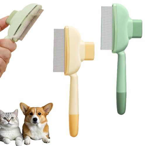 LUMOOM 2 Stück Selbstreinigender Flohkamm für Haustiere, Katzenkamm mit Entriegelungsknopf, Hundekamm, Kamm zur Entfernung von Tierhaaren, Katze Hund Flohkamm (A)