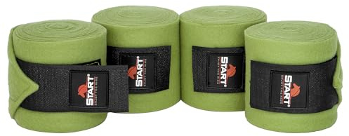 Start - Bandagen Pferd mit Klettverschluss und Aufbewahrungstasche, Fleecebandagen Pferd 4er Set, Elastikbandagen Pferd, Bandagen für Pferde, Bandagen Pony (Limettengrün, 300 cm)