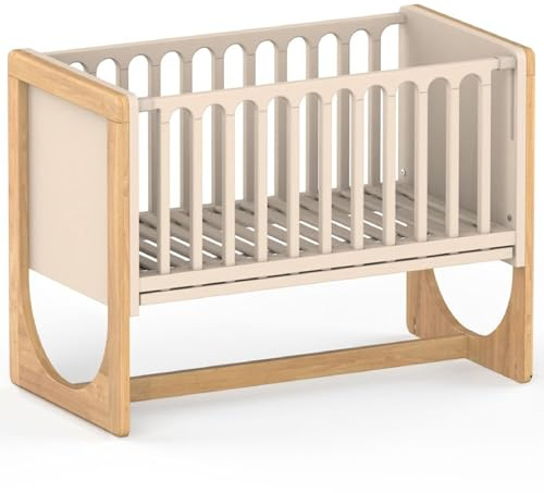Geuther 4-in-1 Beistellbett Baby Hato, Baby Erstausstattung für Babyzimmer ab Geburt I Babybett mit Rollen, Gitterbett umbaubar als Kinderbett, Sitzbank oder Kindertisch I Buchenholz, Natur-Beige