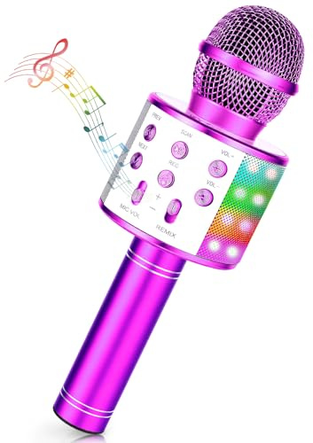 Karaoke Mikrofon Kinder, Drahtloses Bluetooth Mikrofon mit LED, Geschenke Mädchen Teenager Mädchen Jungen, Tragbares Karaoke Maschine zum Singen,KTV Lautsprecher Recorder für Smartphone PC(Rosa)