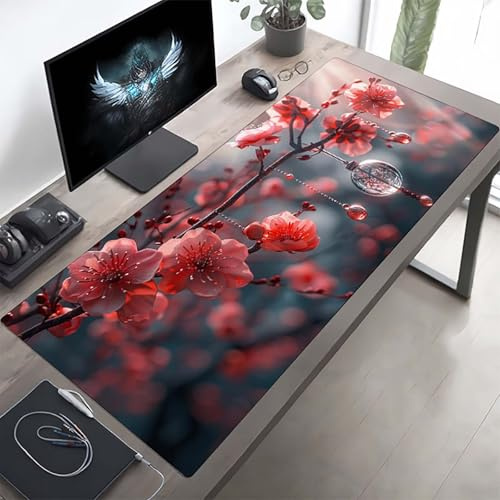 Gaming Mauspad 1600x800x3 mm Gaming Mousepad XXL Blume Rosa Mauspad Schreibtischauflage, Genähte Kanten Mausmat, rutschfeste Gummibasis, Schreibtisch Schutz für Home Büro, Geschenke PjY5330 Q-R