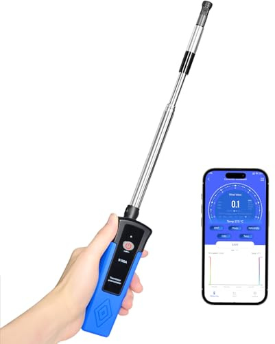 Anemometro Bluetooth, anemometro termico con app, misuratore di vento HVAC 0~40 m/s, misuratore di vento per velocità del vento, temperatura e portata, 0-999.900 ft³/min
