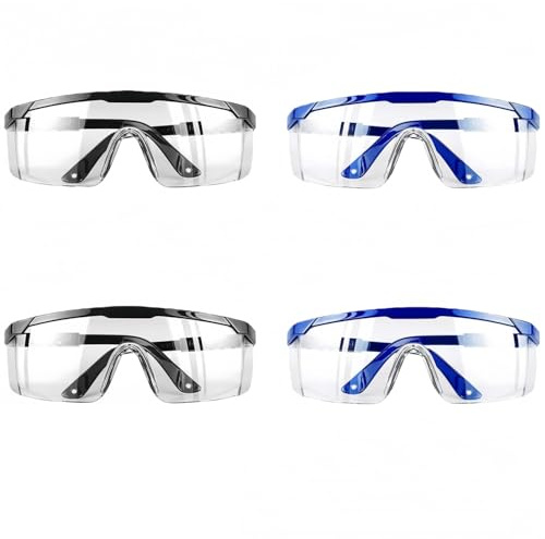 Zhenghebuy Gafas de Protección 4 Piezas Gafas de Seguridad Transparentes,Ajustables Gafas Contra el Polvo Gafas de Seguridad Trabajo,Gafas Protectoras para Laboratorio Agricultura Industria