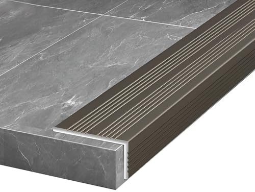 Metall-treppenkantenprofil 90/134 cm, geriffelte L-förmige Aluminium-Treppenkanten-Schutzprofil für Außen und Innenbereich(Champagne,90cm/35in)
