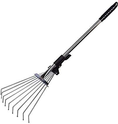 Rastrillo para Hojas y césped, Rastrillo de Hojas Ajustable Acero con púas Planas for césped, Extensible Mango 15 Dientes