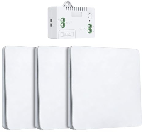 Set di interruttori radio per luci 230V - Interruttore da parete wireless senza batteria per luci, Installazione semplice senza bisogno di ricablaggio, Tastiera wireless per casa, interruttore radio