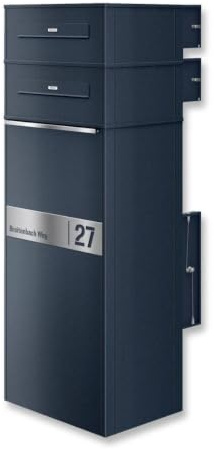Metzler Paketbox mit 2 Briefkästen entnahme hinten, 2er Paketbriefkasten rückseitig mit austauschbarem Namensschild, Standbriefkasten personalisiert mit Gravur, Paketkasten in RAL7016 Anthrazit, ZIVO2