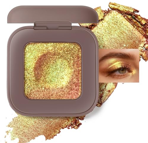 Noerrors Holographische Lidschatten, Duochrome Gelb Grün Glitzer Lidschatten Palette, Multichrome Reichhaltige Farbe Cremiger Schimmer Lidschatten, Farbwechsel Metallic Augen Aufheller für Rave#08