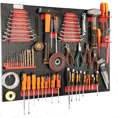 botle Panel de herramientas de metal de 80 x 60 cm, estante de pared + juego de 24 portaherramientas, caja para pequeños objetos, taller de pared, estante colgante de clasificación