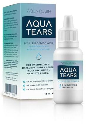 AQUA TEARS Augentropfen mit 0,4% Hyaluron – Hyaluron-Augentropfen für natürliche Feuchtigkeit & müde Augen – Augentropfen-Kontaktlinsen, Augentropfen gegen trockene Augen (1x15ml)