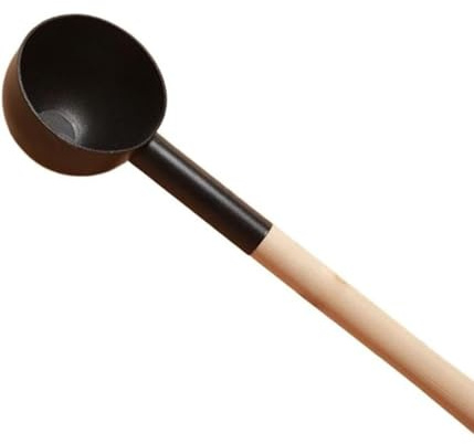 Paleta de sauna con mango de madera, cuchara de agua, 43 x 10 x 6 cm, adecuada para saunas privadas y públicas, color negro, 1 unidad