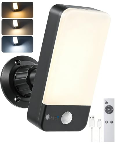 FabStyl Aussenlampe mit Bewegungsmelder, 10000mAh Akku Wandleuchte Aussen mit Fernbedienung, Farbtemperaturen&3 Modi IP65 Wasserdichte Außenlampe für Balkon Garage Terrasse Garten Haustür