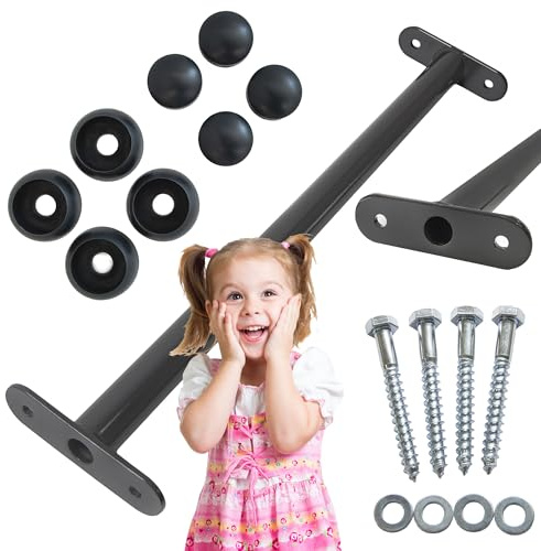 4iQ 5er Set Metall Kletterstange für Spielplatz, Reckstangen, pulverbeschichteter Stahl, 60 cm, Ø 32 mm, 100 kg Traglast, inkl. Schrauben & Abdeckkappen (Anthrazit)