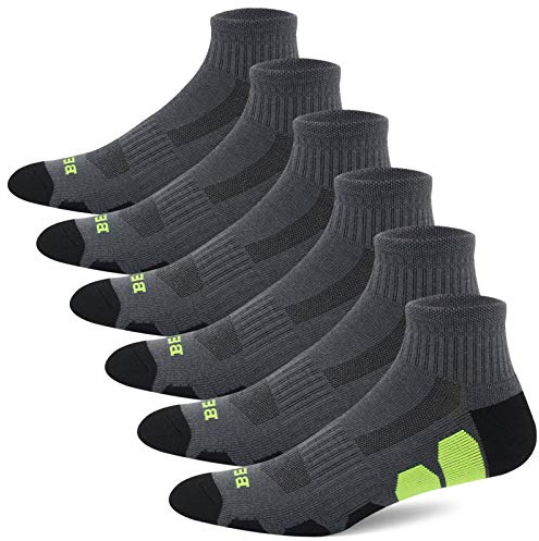 BERING Men's Performance Athletic Ankle Running Socks, Graphite Gray, Size 9-12, 6 Pairs