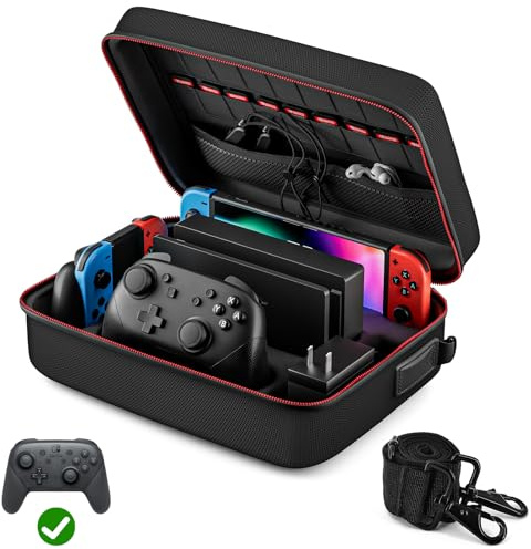 VORI Switch Case for Nintendo Switch & OLED - Portable Hard Shell Travel Storage Bag with Pro Controller Accessories, Black