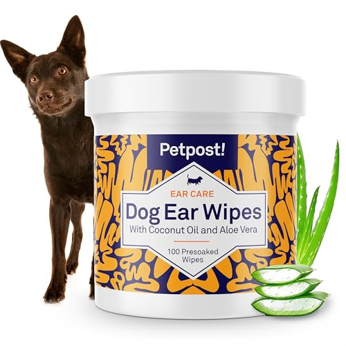 Petpost | Toallitas Limpiadoras de Oídos para Perros – 100 Almohadillas de Algodón Ultra Suave en Solución de Aceite de Coco – El Mejor Remedio para Garrapatas de Oído de Perro e Infecciones Auditivas