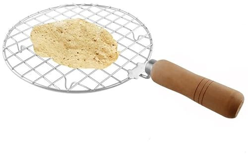 Satre Online and Marketing Stainless Steel Wire Roaster,Wooden Handle Round with Roasting Net,Roasting Net,Round Roasting Net,Papad Jali,Roti Jali,Roaster