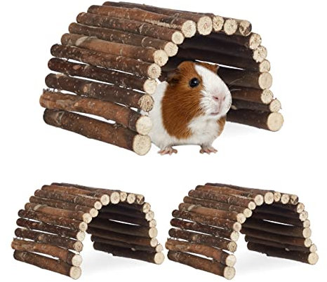Relaxdays 3 x gnagarbro, trä i set, tunnel för smådjursbur, hamstrar, marsvin, flexibel böjning, HBT 2 x 29 x 17 cm, natur