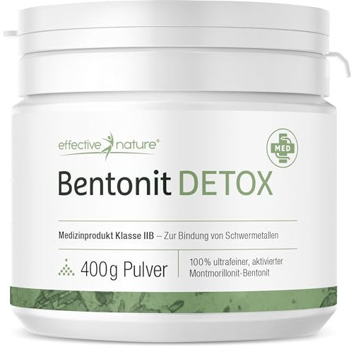 effective nature - Bentonit Detox - 400 g - Zertifiziertes Medizinprodukt zur Bindung von Schwermetallen im Körper - 100% ultrafein - Made in Germany - Ohne unerwünschte Zusätze