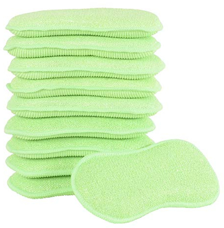 10 Pack of Micro-Pro Duo Action Antibacterial Cleaning Pads Microfibre Cloth Sponge Scourers Dusters For Home Kitchen Bathroom Shower Scrubbing Dusting Wiping Polishing Washing Up Dishes - Green