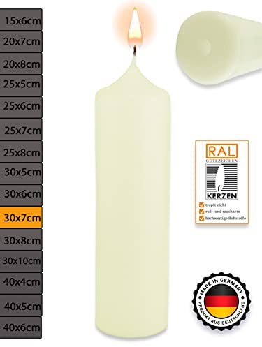 WikaKerzen Stumpenkerze-Rohling Blanko [ideal zum Basteln und Verzieren mit Wachs] zur Taufe Geburtstag Hochzeit Kommunion Altarkerze Kaminkerze Laternenkerze Dekokerze (Elfenbein, 30 x 7 cm)