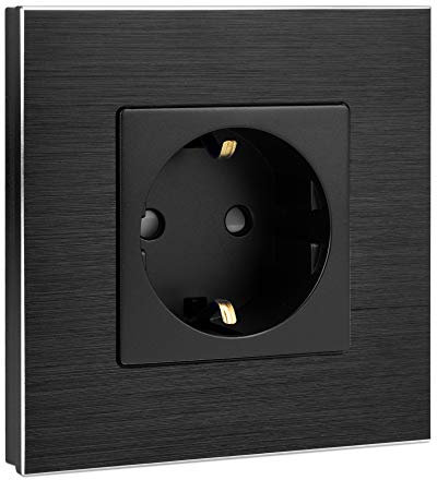 Navaris Presa a Muro Singola con Placca in Alluminio - Incasso a Parete - Cornice Impianto Elettrico per Euro-spina 2 Poli Tipo-C- 1x Presa - Nero