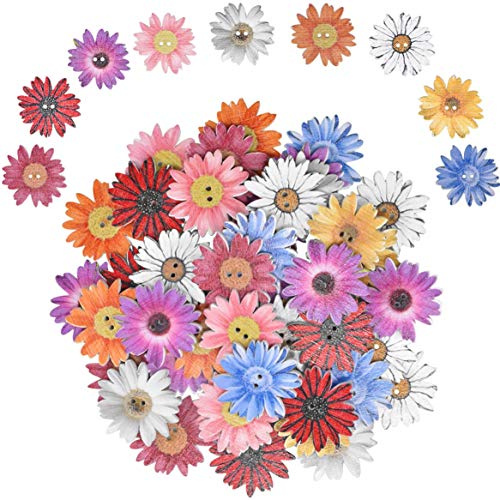 knöpfe aus Holz 50 Stück Chrysanthemenknöpfe 25mm Retro Bunte Gemischte knöpfe mit 2 Löchern Chrysanthemen-Knöpfe für Baby Kleidung DIY Deko Nähzubehör Handwerk