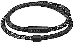 BOSS Jewelry Bracelet pour Homme Collection BLENDED en Acier Inoxydable et Cuir - 1580150M