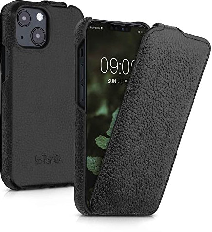 kalibri Flip Hülle Ultra Slim kompatibel mit Apple iPhone 13 mini - Leder Case Schutzhülle Tasche in Schwarz