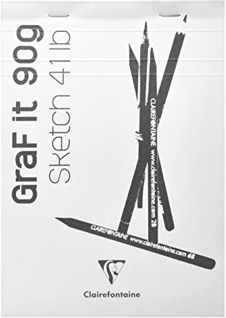 Clairefontaine 96667C - GraF'it häftklamrat block - 80 ark med platt skissritningspapper - löstagbara ark - A6 10,5 x 14,8 cm 90 g - vitt omslag - förpackning med 5 block