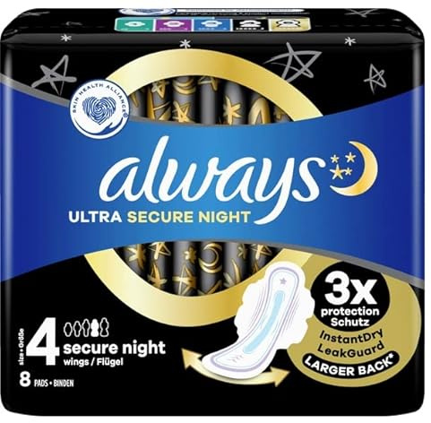 4x Always Damenbinden Ultra Secure Night (Größe 4) - 8er Pack