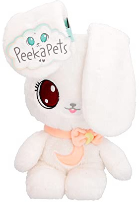 PEEKAPETS Weißer Hase, Lustiges, süßes und weiches Plüschtier, das mit den Ohren Kuckuck spielt, wenn man seinen Bauch drückt, Flauschiges Geschenk für Babys und Kinder bis 4 Jahren