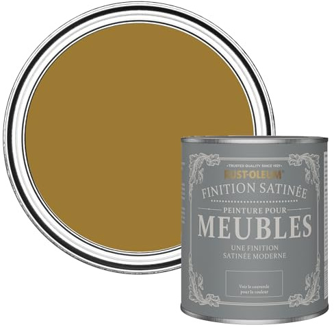 Rust-Oleum braun Möbelfarbe mit Seidenglanz-Finish, geruchsarm und wasserbasiert für Innenholz - Senfbraun 750ML