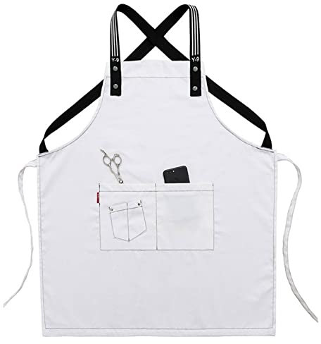 ALCKO Arbeiten Schürze, Tischlerschürze Schweißerschürze Wasserfest Canvas Werkzeugschürze Herren Damen, Perfekt for Garten Keramik Werkstatt Garage (Color : White, Size : XL)