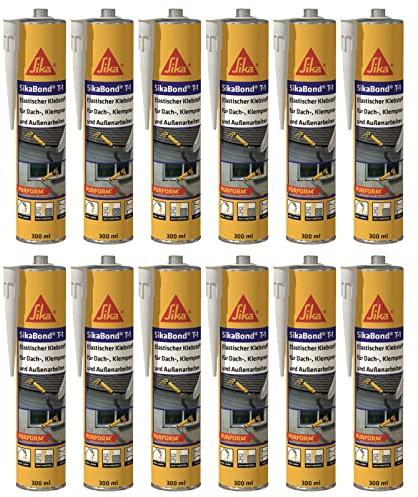 12x SikaBond T1 Purform Bau- und Konstruktionskleber Polyurethan Montagekleber PU Kleber 300ml Kartusche Betongrau