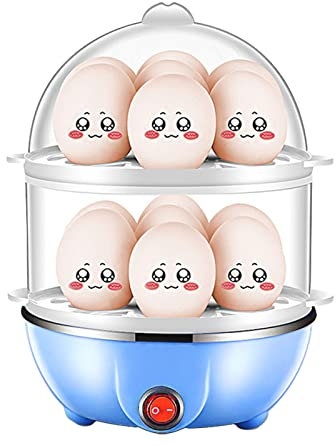 Irishom Hervidor de Huevos de Doble Capa Capacidad para 14 Huevos Hervidor de Huevos Duros Hervidor de Huevos eléctrico antiseco con Taza medidora de 40 ml Verduras al Vapor