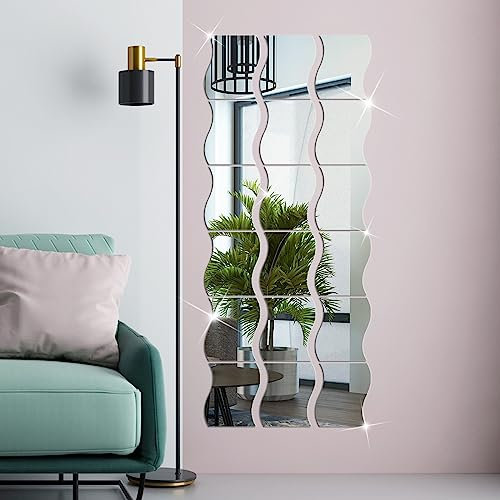 Runmeihe Espejo de Pared 24pcs Espejos de Acrílico Autoadhesivos Espejos Pegatinas, Decoración de Pared y Azulejo para Hogar Baño Dormitorio Sala de Estar