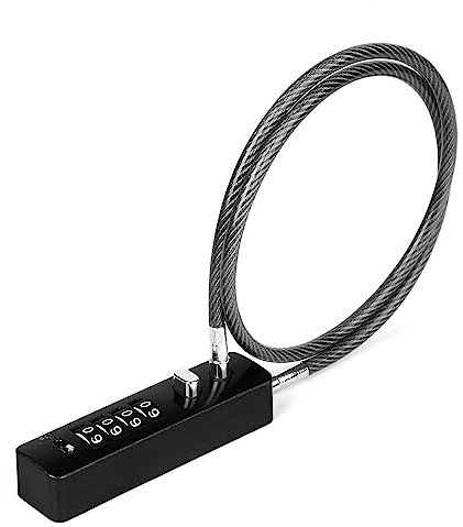 Candado Combinación con Cable, 60cm Candado de Cable de Acero Candado 4 Dígitos Candado de Combinación Reiniciable para Bicicletas Puertas Armarios Puertas de Frigoríficos (Negro)