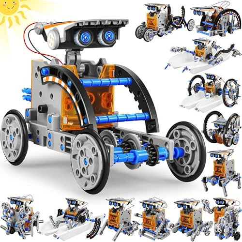 STEM 13-in-1 Solar Power Robots Creation Toy, Educational Experiment DIY Robotics Kit, Science Toy Solar Powered Building Robotic Set Age 8-12 for Boys Girls Kids Teens to Build(Blue)