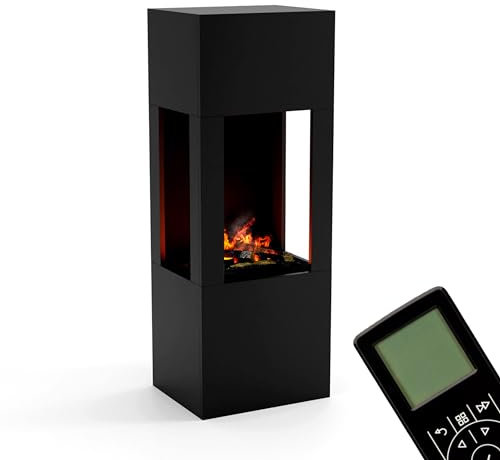 GLOW FIRE Wasserdampf Kamin BÖLL (Standkamin) - Elektrokamin mit realistischen LED 3D-Flammen, Knistereffekt & Fernbedienung, 54x145x44 cm - Opti-Myst 400 Elektro Kamin mit Holz-Deko, Schwarz