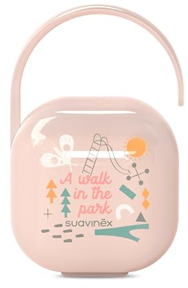 SUAVINEX, Schnullerhalter für Babys, für 2 Schnuller, Schnullerbox, Schnullerhalter, mit flexiblem Griff zum Aufhängen an Tasche, Kinderwagen oder Kinderbett, 0 Monate, Walk Nude