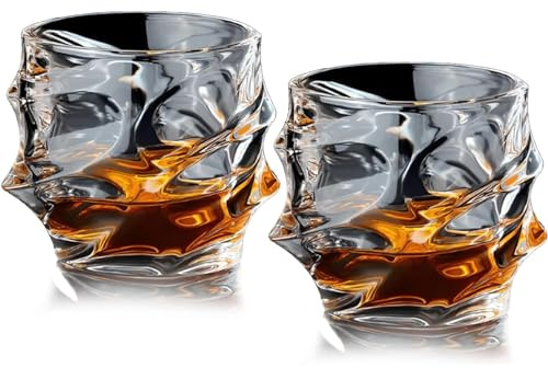 Storm Japanese Crystal Whisky Glass, Hand Blown Crystal Whiskey Glasses Set, Whiskey Tasting Glasses for Scotch Cognac Vodka Cocktail Rum, Double Old Fashioned Glass Unique Men Gift (2)