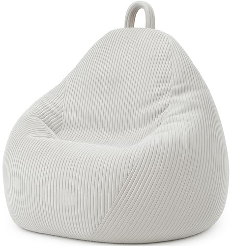 bananair Pouf Poire en Velours Côtelé - Fabriqué en France - Doux, Confortable, Facilement Transportable & Housse Lavable – Gros Pouf Salon/Chambre pour Enfant (80 x 70 cm, Gris Clair)
