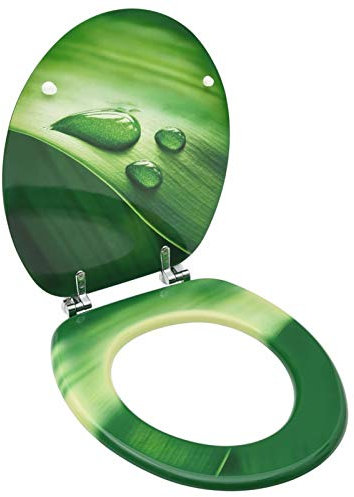 Homgoday Abattant de WC avec couvercle en MDF Motif goutte d'eau Vert