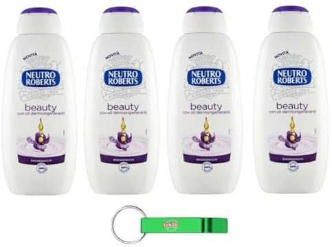 4 x Neutro Roberts Bagnodoccia Beauty con Oli Dermorigeneranti, gel doccia con oli rigeneranti della pelle 450 ml + portachiavi Beni Culinari gratuito
